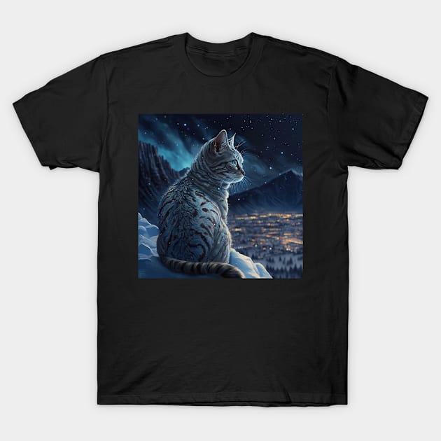 Bengal Cat Enjoys The Snow T-Shirt by Enchanted Reverie